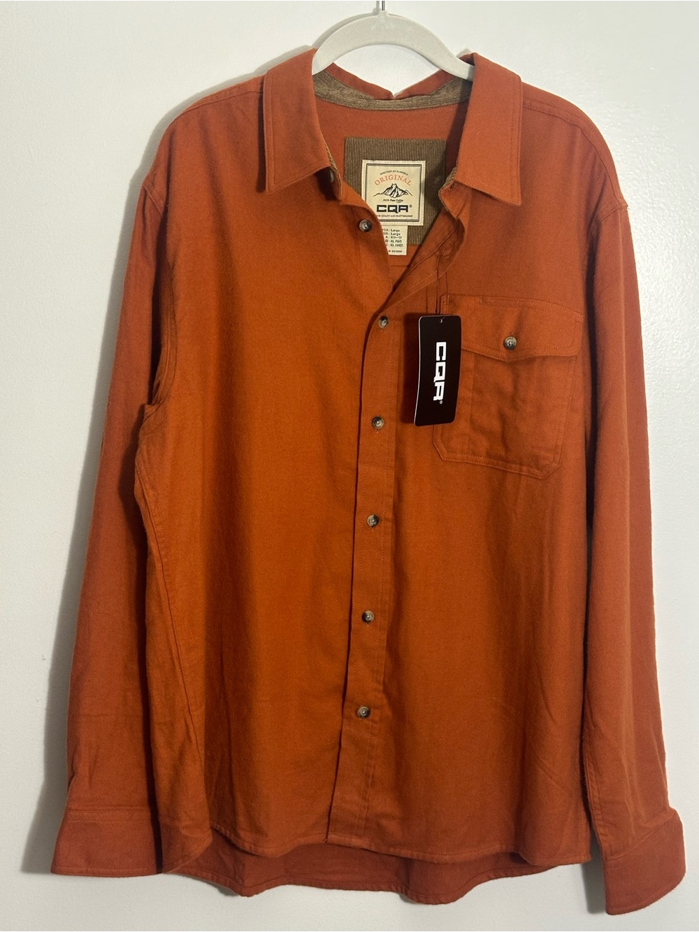CQR | Men's L | Rust Orange Flannel Workwear Tactical Button-Down Shirt NWT